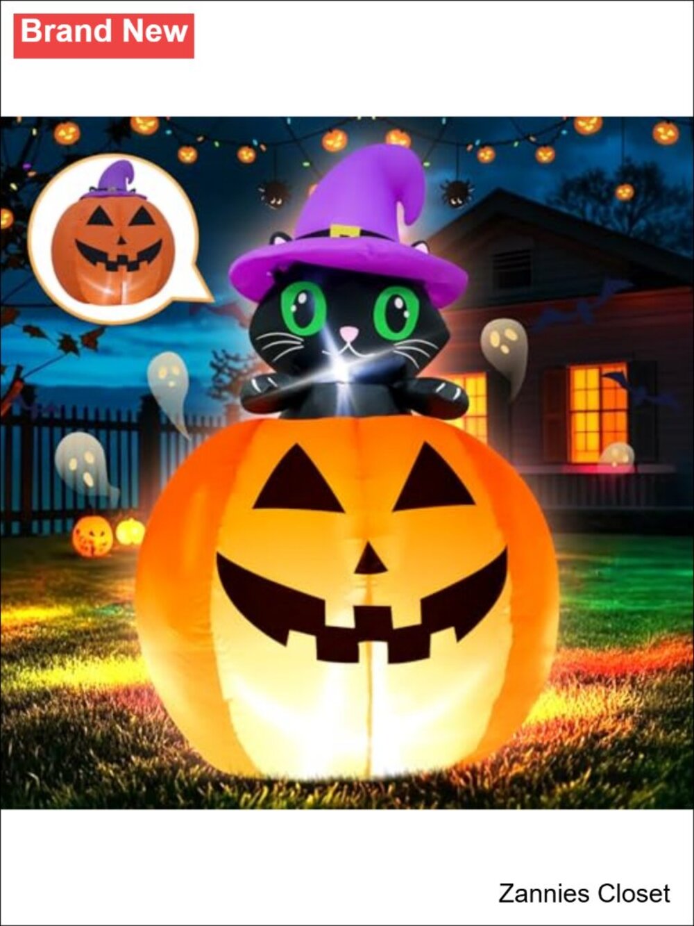 👻 4FT Halloween Inflatable Blow Up Lifting Cat Pumpkins Indoor Decor